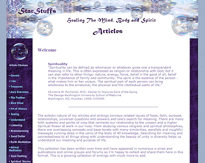 Articles and Writings for Mind, Body and Spirit Healing showcases eclectic writings that convey hope, faith, purpose, relationships, universal questions and answers and one's search for meaning within this eye-appealing web-structure. Lecticom Services implemented easy navigation and layout, with nice form and color with a lightness of mood and tone.