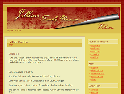 Jellison Famiy Reunion - Red template created for quick changing using various CSS stylesheets and graphics.